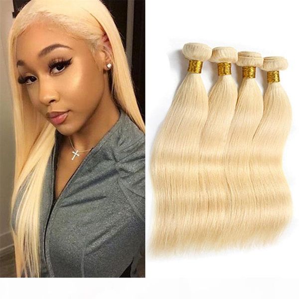 

indian virgin remy human hair 613 blonde 4 bundles double wefts 8-30inch silky straight hair extensions 4 pieces one set, Black