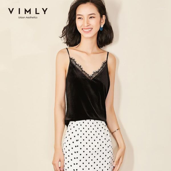 

vimly 2021 summer fashion women lace vest solid sleeveless v neck black slim casual female camis 987911, White