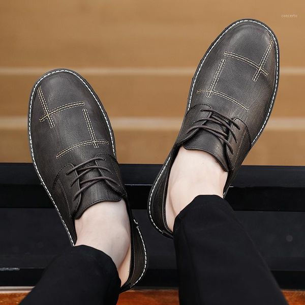 

dress shoes men's leather lace-up wedding party mens business office oxfords flats plus size fashion loafers1, Black