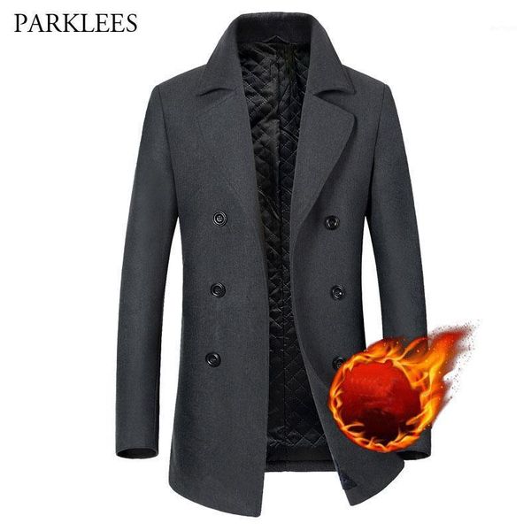 

wool trench coat men 2020 brand new thicken long woolen pea coats jackets manteau homme double breasted overcoat men outwear xxl1, Black