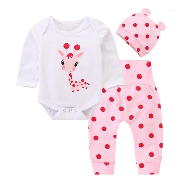 

toddler baby boys girls cloth cute printed clothes set long sleeve romper polka dot pant hat 3pcs christmas clothing1, White