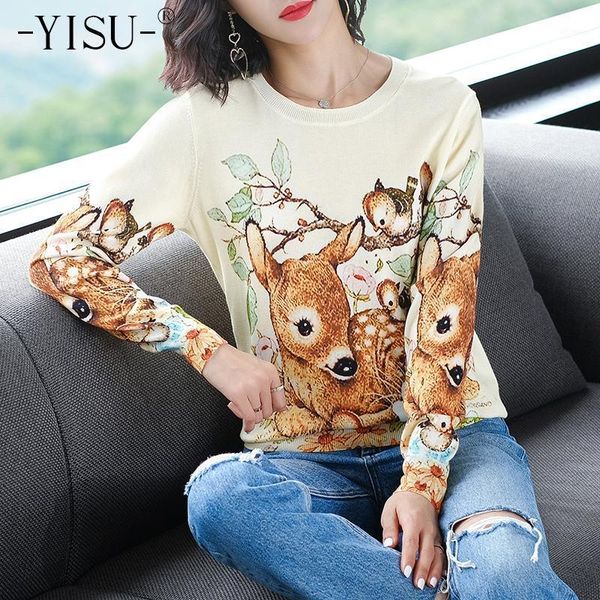 

yisu 2020 autumn winter sweater building pattern print pullover fashion jumper womens loose pullovers knitted sweater women1, White;black