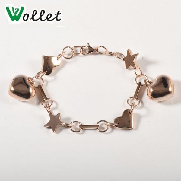 

wollet jewelry 316l stainless steel charming charm bracelet for women heart and star design rose gold color or no-plating, Black