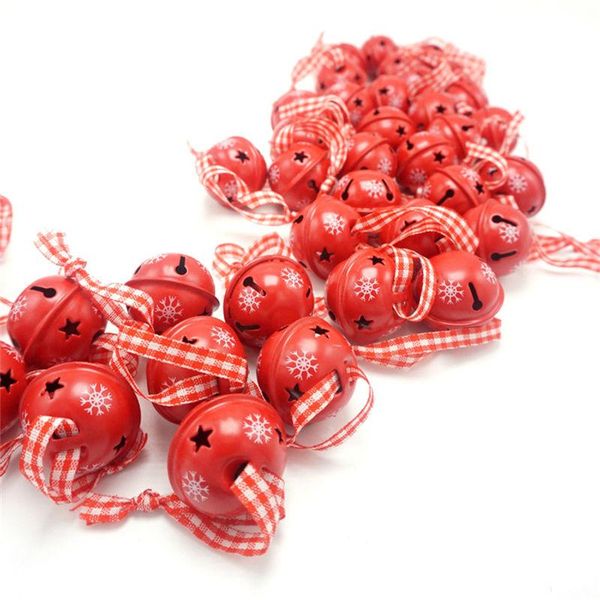 

christmas decoration 40 pcs red metal snowflake jingle bell christmas ornament for home 30mm party decoration tree pendant 2020 wmtnji