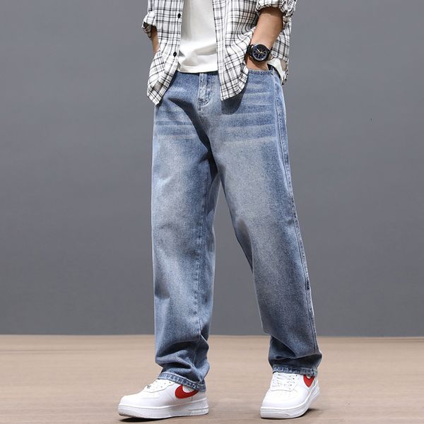 

2021 new newly fashion men jeans retro blue vintage designer loose fit cotton denim trousers streetwear wide leg baggy pants io