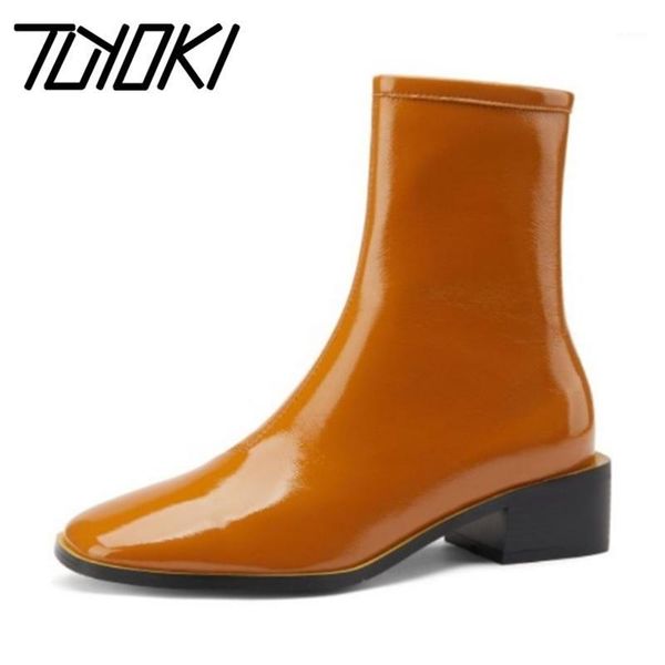 

tuyoki women ankle boots real leather square heel women autumn winter shoes fashion cool party shoes size 33-401, Black
