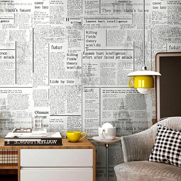 

white old english letter newspaper vintage wallpaper feature wall paper roll for bar cafe coffee shop restaurant1