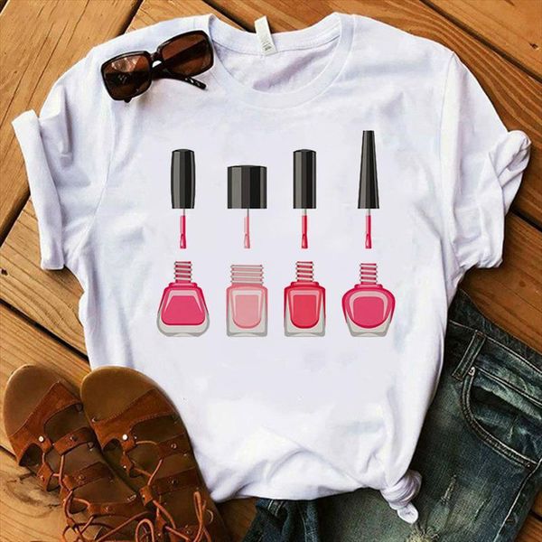 

summer women t womens graphic 3d finger nail paint color fashion cute printed tshirt female tee shirt ladies clothes t shirt, White