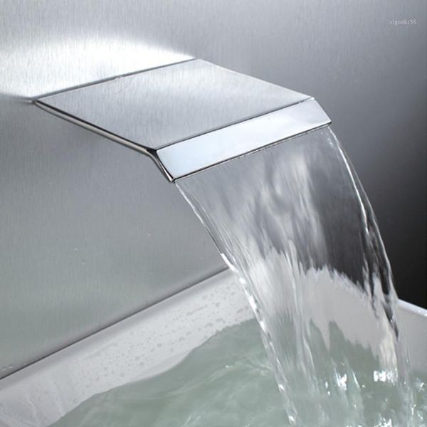 

bathroom chrome waterfall in wall bathroom wash basin faucet and cold water taps1