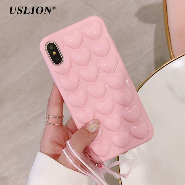 

uslion-3d case with heart pattern, soft tpu case with shoelace for vip 11 pro x xs max xr