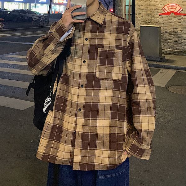 

2021 new privathinker men's plaid long sleeve shirt 2021 woman vintage streetwear casual oversize male shirts clothing 939m, White;black