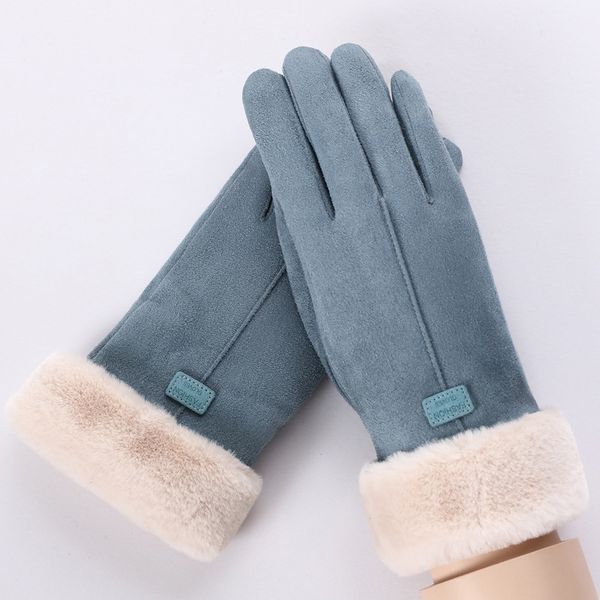 

women handmade winter driving waterproof windproof gloves keep warm touch screen faux suede glove, Blue;gray