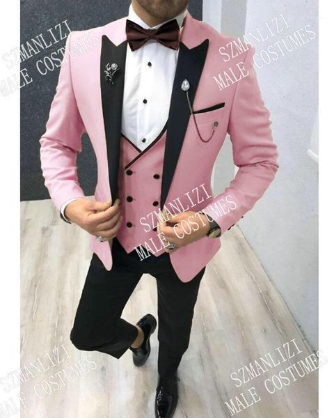 

szmanlizi 2020 fashion pink groom suits for wedding 3 piece mens tuxedos man prom party dress male wedding custom made suit1, White;black