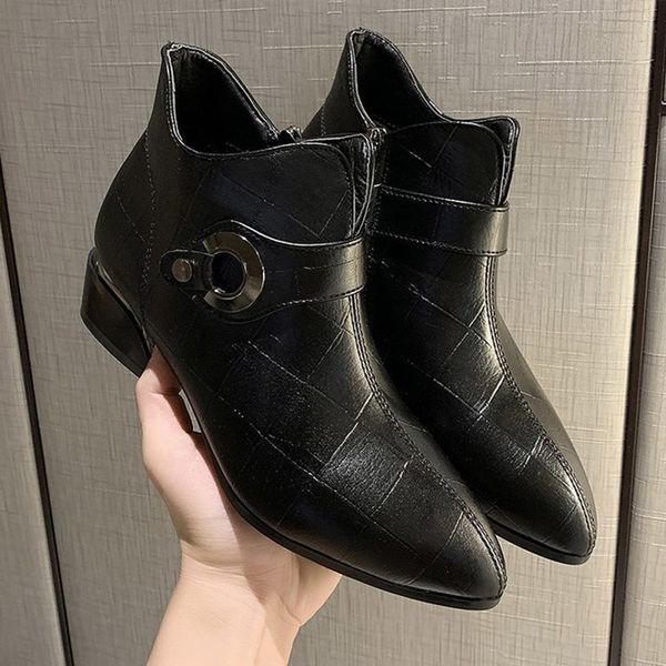 

2021 new women ankle boots ladies waterproof designer toe luxury pointed short shoes fashion pu leather 04c1, Black