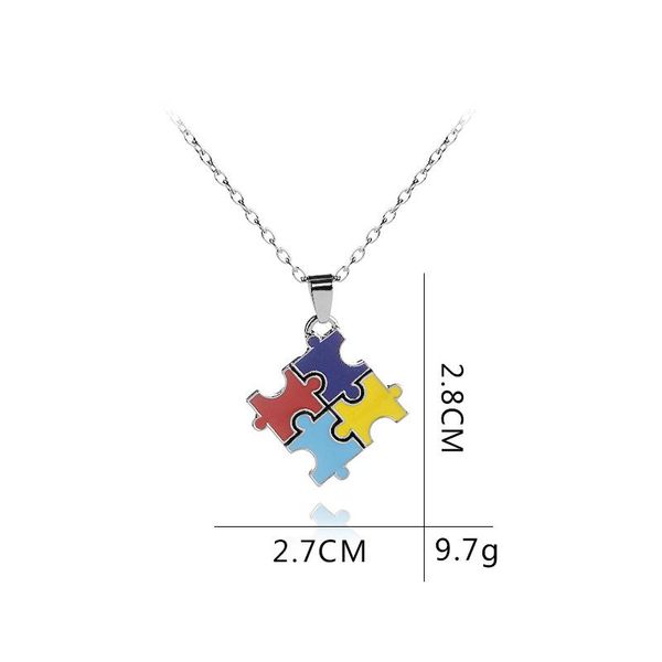 

pendant necklaces enamel colorful jigsaw puzzle necklace cartoon kawaii cubic friend family gift autism awareness jewelry, Silver
