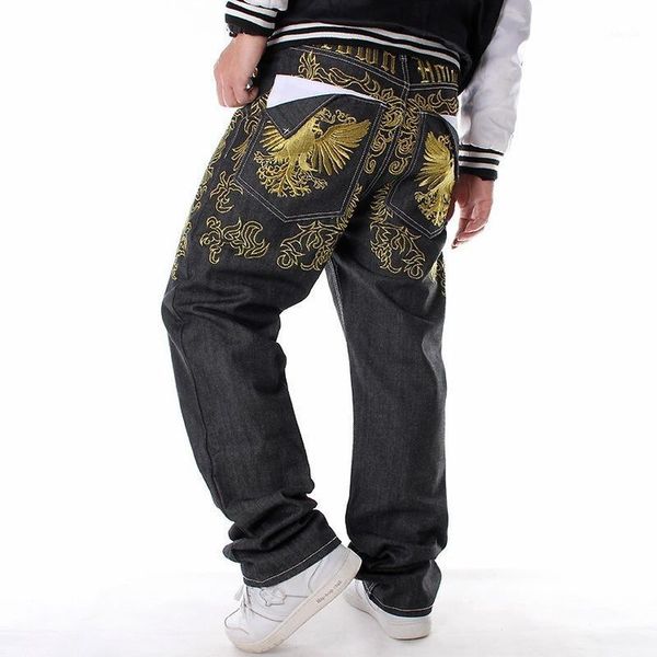 

mens jeans denim embroidery trousers baggy skateboard toursers floral pattern baggy loose hip hop pants relaxed oversize a021, Blue