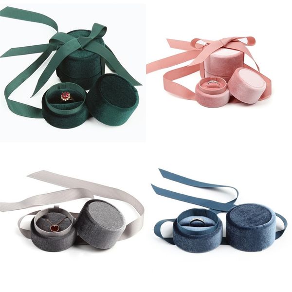 

pillar shape corduroy storage box ring pendants ornaments jewel case silk ribbon exquisite casket woman ornament 7kk n2