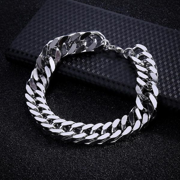 

bracelet for men women curb cuban link chain stainless steel mens womens bracelets chains davieslee jewelry for men sl01, Black