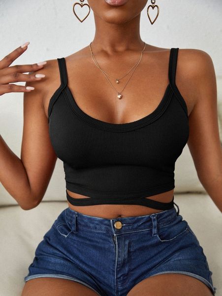 

sxy cutout rib knit tank c5se#, White
