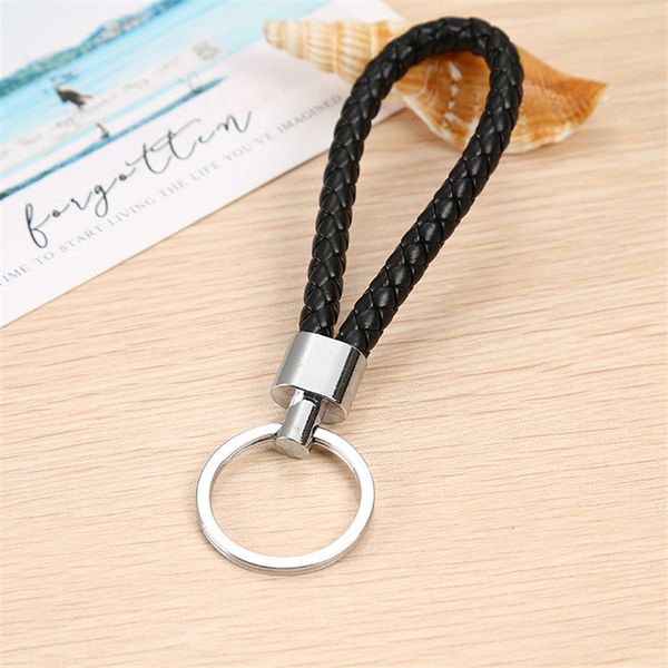 

rings braided woven keychain rope pu fit leather diy circle pendant key chains holder car keyrings jewelry accessories, Silver