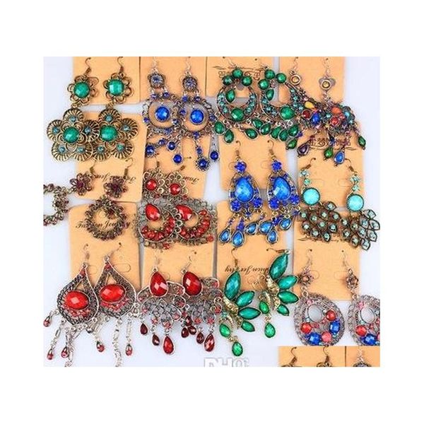 

random mix 10 style 20pairs/lot vintage tibetan silver/bronze resin gem drop earings dangle earrings fborv