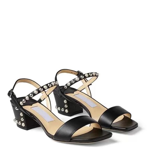 

fashion lady wedding dress sandals shoes women's aadra leather with studs & peals pumps high heels pointed toe ladies comfort walking, Black