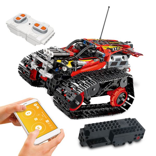 391pcs APP Пульт Дистанционного Управления Модель Автомобиля Кирпичи Technic RC Tracked Stunt Racer Model Building Assembly Blocks Игрушка Для Детей Подарок LJ200928