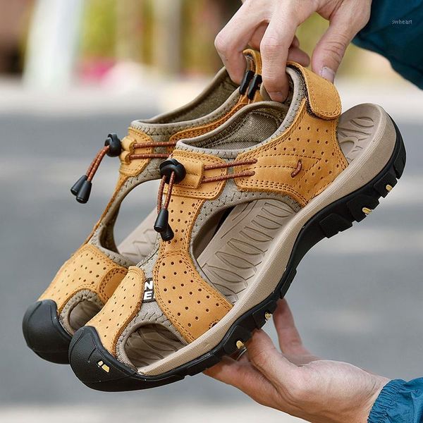 

sandals 2021 fashion summer leisure beach men shoes leather the big yards men's size 38-461, Black