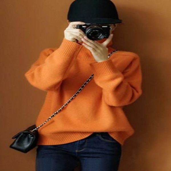 

vip2020 south korea east gate new orange high collar bottom coat sweater for women, White;black