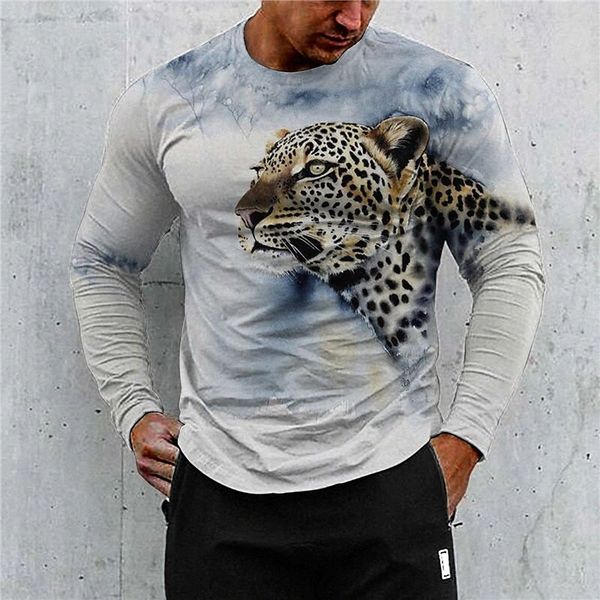 

men's t shirt 3d print leopard graphic prints animal crew neck daily holiday print long sleeve casual designer big and tall blue r9en#, White;black