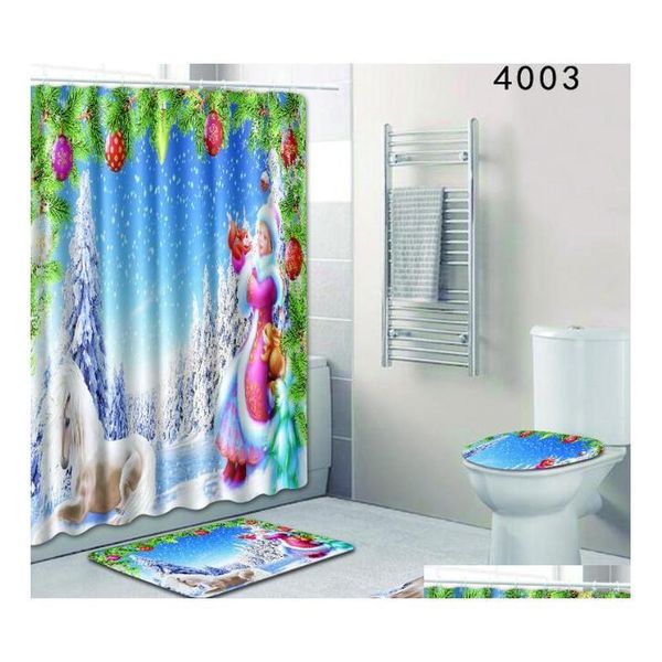 

christmas shower curtain set with mat seat cover polyester waterproof bath curtain non slip qylhou bwkf