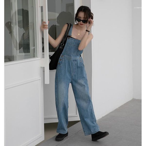 

eu praise the new summer 2020 leisure denim overalls since show thin loose waist straight wide-legged pants11, Blue