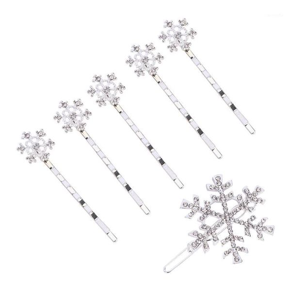 

kids hair crystal snowflake hair clips snowflake girls cosplay headwear princess party dance head dress 6 pcs/set birthday gift1, Slivery;white