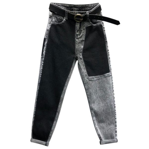 

2021 spring fall female fashion ab face sewing jeans feet hare pants ankle more length 26-31 q637 x4k8, Black;white