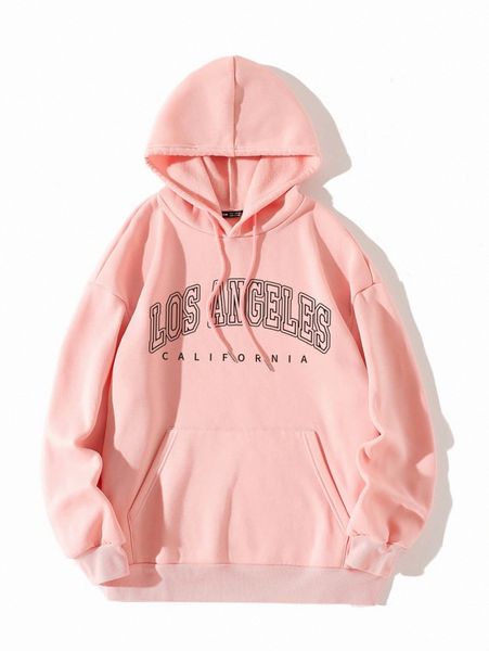 

letter graphic kangaroo pocket drawstring thermal hoodie a87u#, White;black