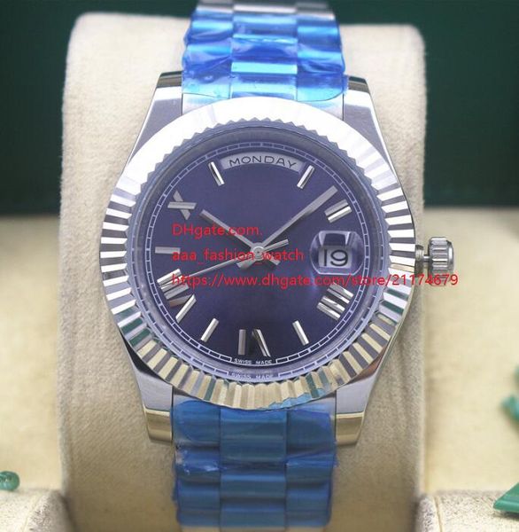 

factory supplier wristwatches sapphire glass 41mm day-date blue dial 228239 automatic mechanical mens watches, Slivery;brown