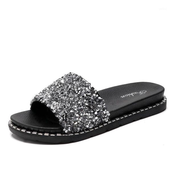 

slippers women summer flat bling slippers soft jelly shoes female flip flops sandals outdoor ladies slides beach shoes1, Black