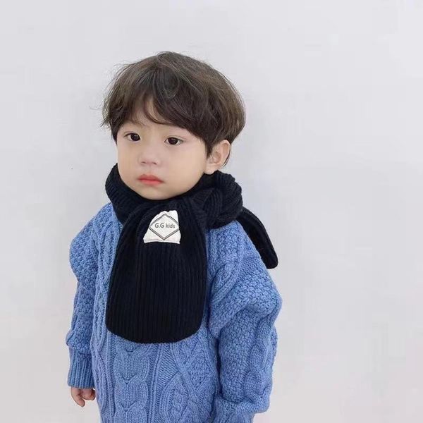 

children's new korean autumn pure winter color hand knitted seam label scarf imitation cashmere versatile warm boys and girls' nec, Red;brown