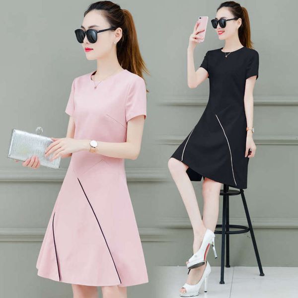 

color sister show fat thin solid large women's dress 2020 summer new sweet creative, Black;gray