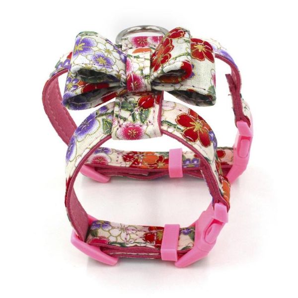 

japanese style printed pet chest strap fabric bowknot dog chest strap adjustable cat harness belt puppy walking lead