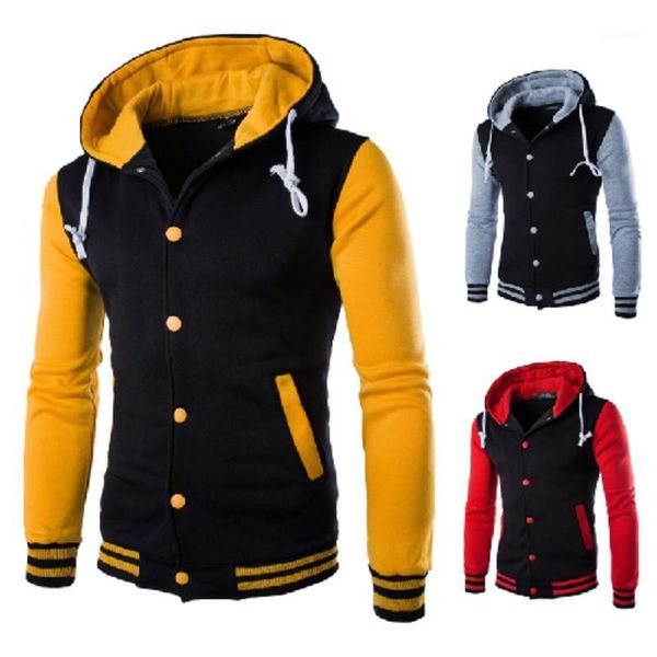 

2020 spring and autumn new hooded baseball shirt men's jacket fashion stitching large size s-5xl eight-color slim cardigan1, Black