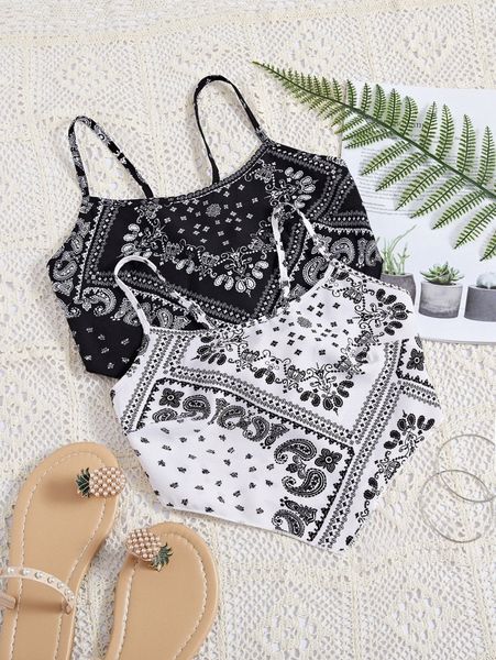 

2 pack paisley print cami p6pf#, White