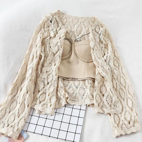 

women's blouses & shirts loose knitted women o-neck flare sleeved hollow out lady vintage all match elegant outwear coat, White