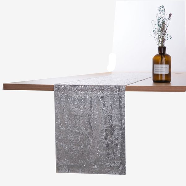 

polyester solid color table runner gold silver sequin table cloth sparkly bling wedding tablecloth party decoration supplies vt1812