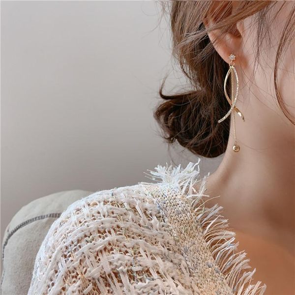 

stud curved staggered zircon tassel earrings elegant fishtail rhinestone european and american fashion jewelry, Golden;silver