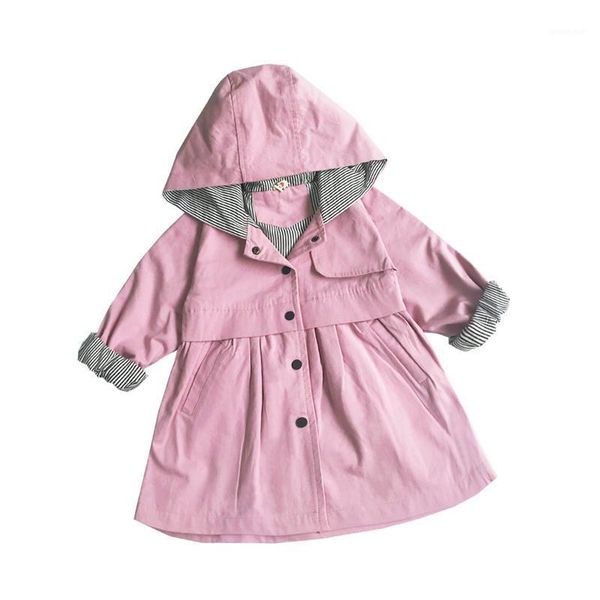 

girls' trench coat children's long spring and autumn hooded, Blue;gray