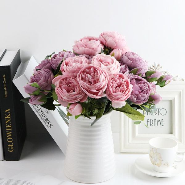 

1 bundle silk peony bouquet home decoration accessories wedding party scrapbook fake plants diy pompons artificial roses flowers