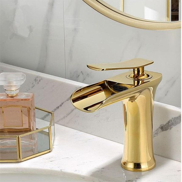 

bathroom sink faucets basin faucet gold waterfall brass white mixer tap and cold