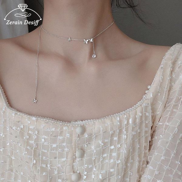 Chokers 925 Colar de prata Light Light Luxury Diamond Butterfly Pingente simples personalidade Chaker Clavicle Chaker