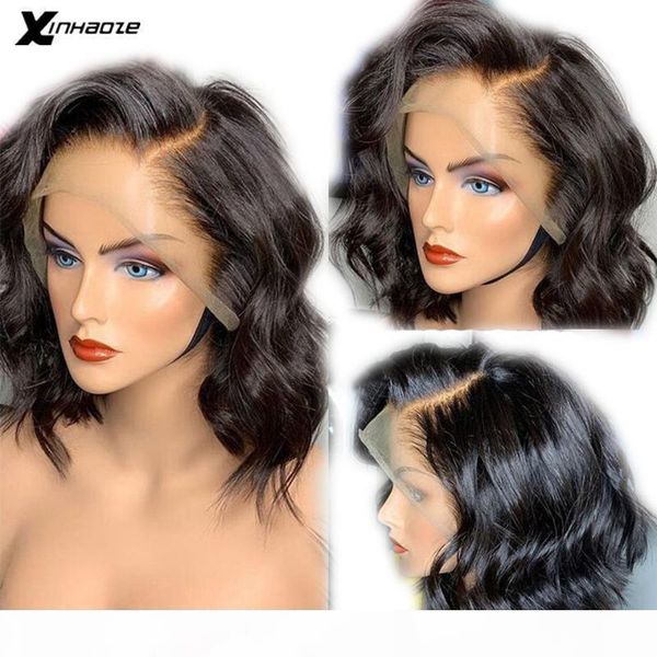

short bob wig lace wig with natural hairline side part body wave lace front human hair brazilian remy hair bleached knots, Black;brown